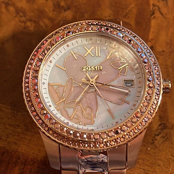 NWT FOSSIL Stella Three Hand, Rose Gold Tone Stainless Steel Bracelet Wa… - Picture 4 of 5